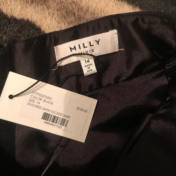 NWT Milly mini duchess satin tucked skirt black 14